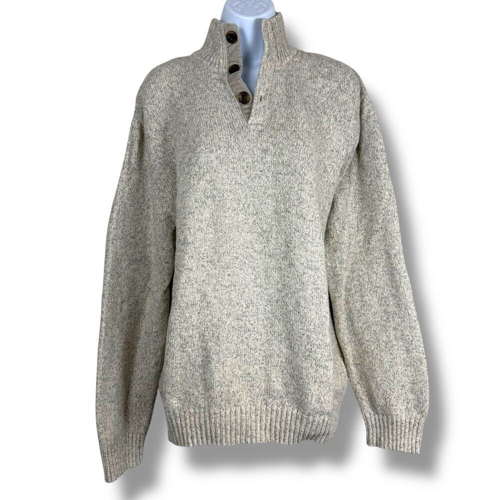 VTG Gap Sweater Mens XL Gray Quarter Button Corduroy Elbow Patch Fisherman Prep